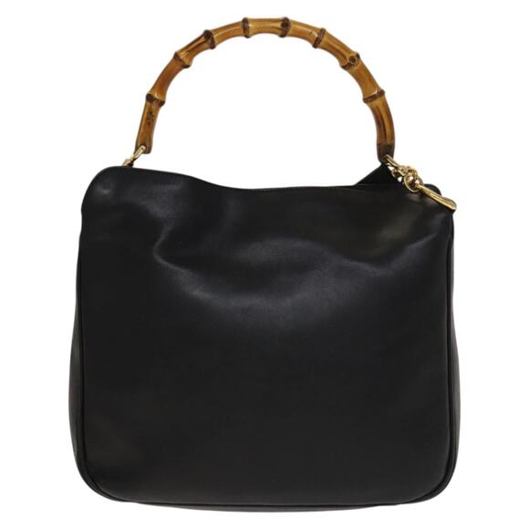 GUCCI Bamboo Hand Bag Leather Black Gold 001 001 - Picture 2 of 16